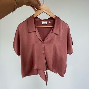 Cropped silk t-shirt blouse, ties at the front, worn twice